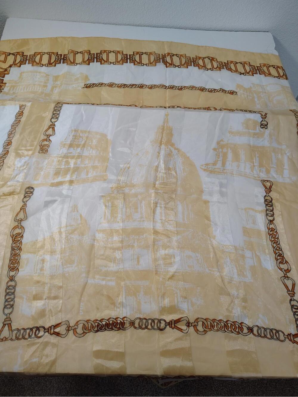 Rome Vatican City Scarf Yellow Sheer Satin Edge Made In Italy. Catholic Souvenir
